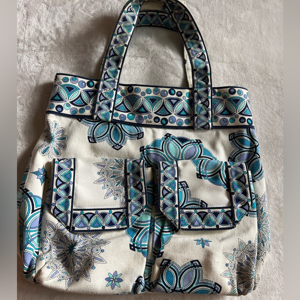EMILIO PUCCI CANVAS SHOULDER TOTE SATCHEL BAG FUN BRIGHT